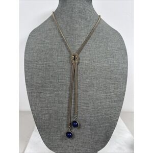 Charming Charlie 32 inch, Vintage Blue Spheres Gone Tassel Necklace